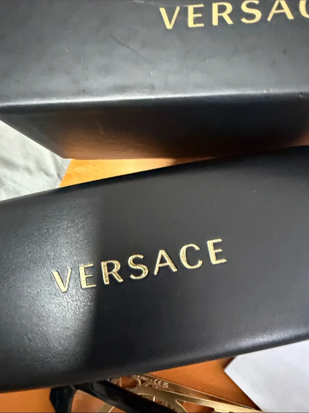 Authentic Versace Women’s Black and Gold Square Frame Sunglasses
